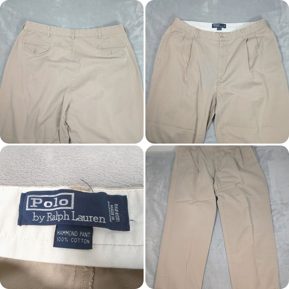 Polo by Ralph Lauren Pants Mens 38x30 Khaki Pleated‎ Front Hammond Pant Hemmed - Picture 1 of 16